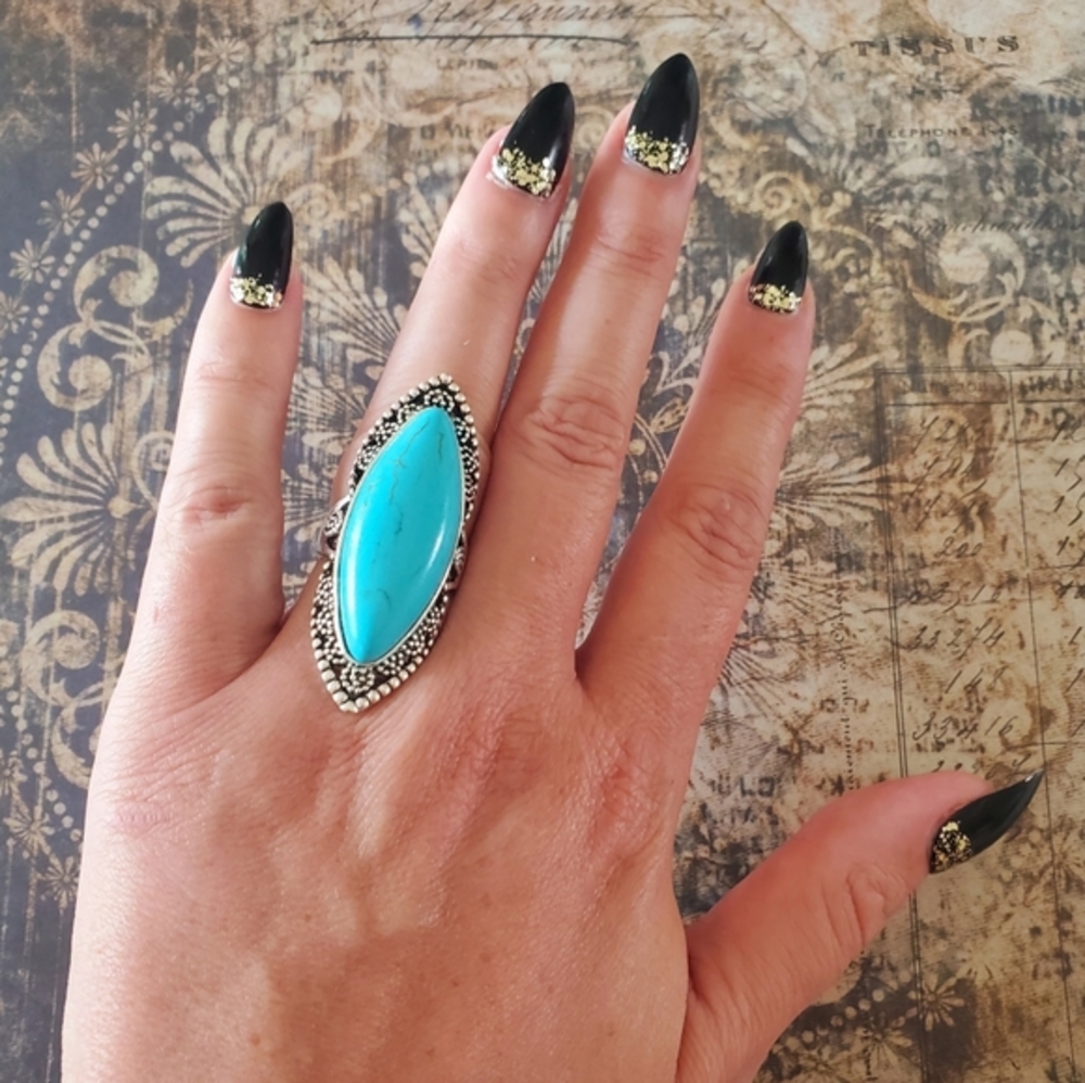 2/$20 🌼Turquoise Boho Gypsy Silvertone Ring NWOT - Picture 1 of 6